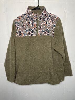 Vera Bradley Teddy Fleece Pocket Pullover Brown Multicolor Floral  XL XLarge